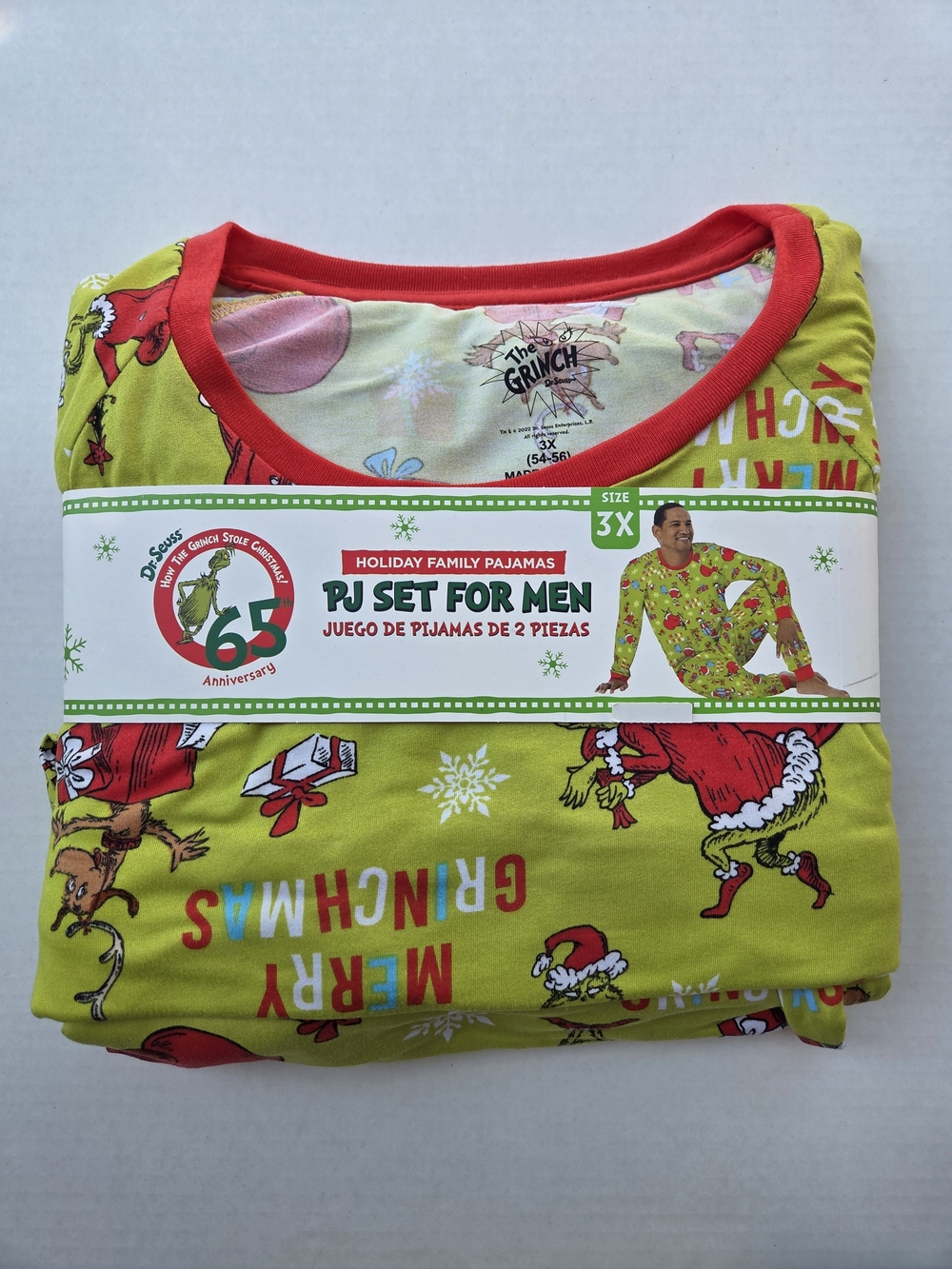 NWT Dr Seuss The Grinch Men's 2-Pc Pajama Set 3X Christmas